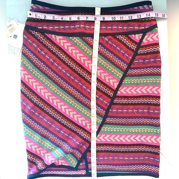 NEW Bar III Faux Wrap Asymmetrical Embroidered Tribal Aztec‎ Striped Skirt M - Picture 11 of 11